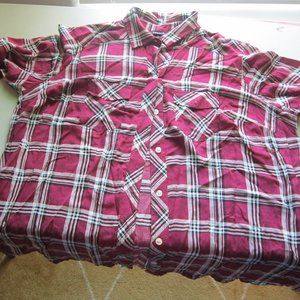 Torrid Camp Shirt Blouse Purple Black Plaid Button Up Roll Tab Sleeve Size 1